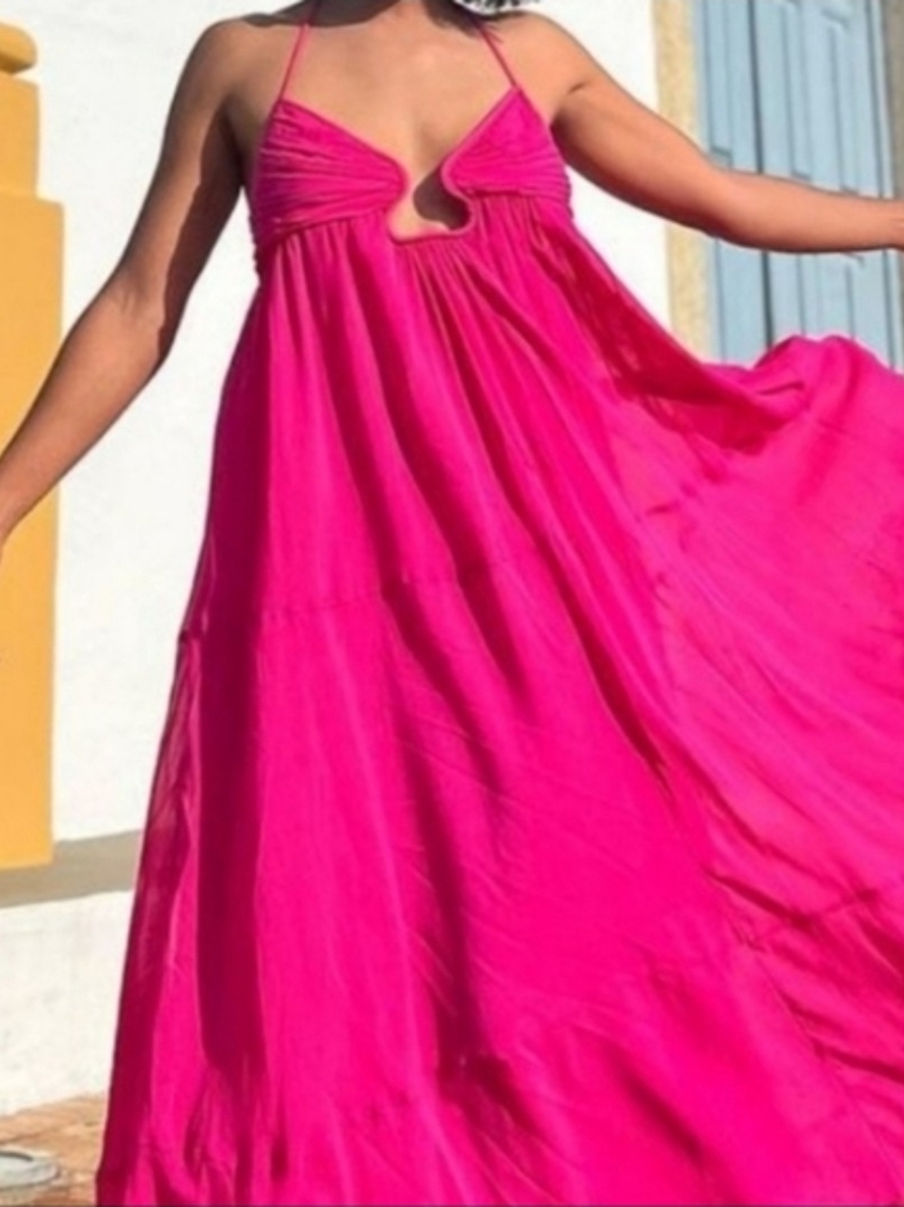 Zara Hot Pink Halter Maxi Dress